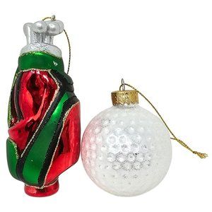 Set of 2 Golf Themed Glass Ornaments, Christmas Party Decor